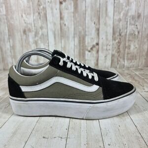 Vans Old Skool Platform Sneakers‎ Khaki Black White Womens Size 8.5